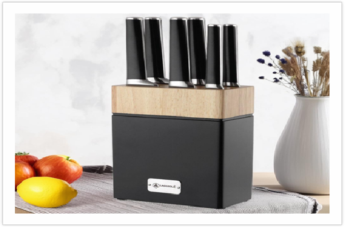 Laguiole Sirius 6-Piece Kitchen Knife Block Set - Modern Wood & Steel