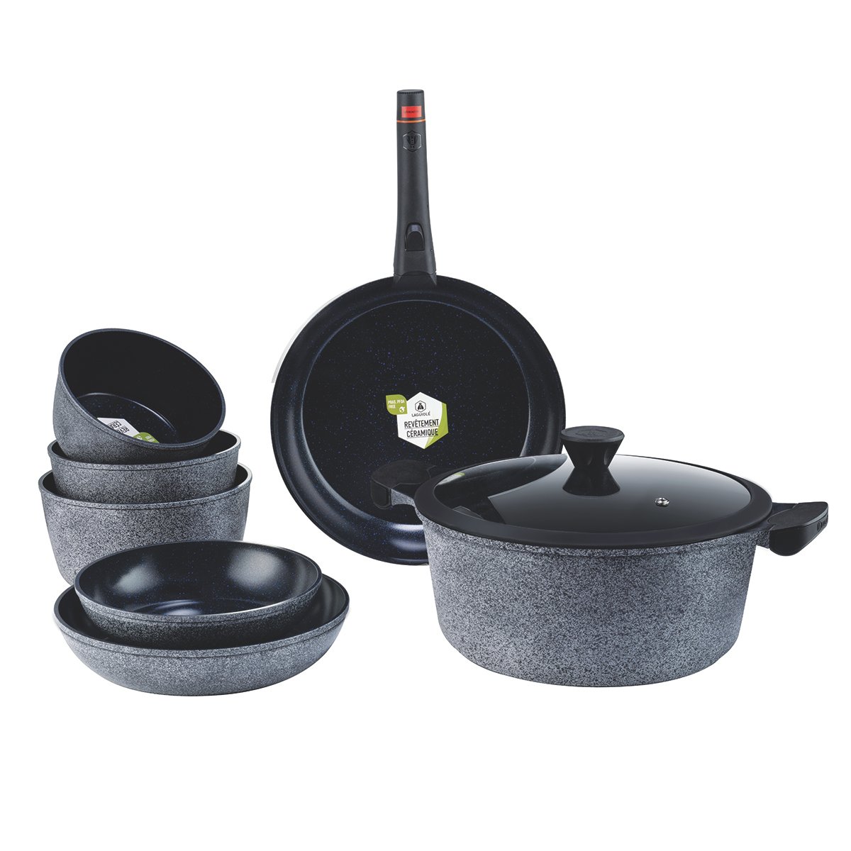 Laguiole 9-Piece Charbon Ceramic Cookware Set with Removable Handle