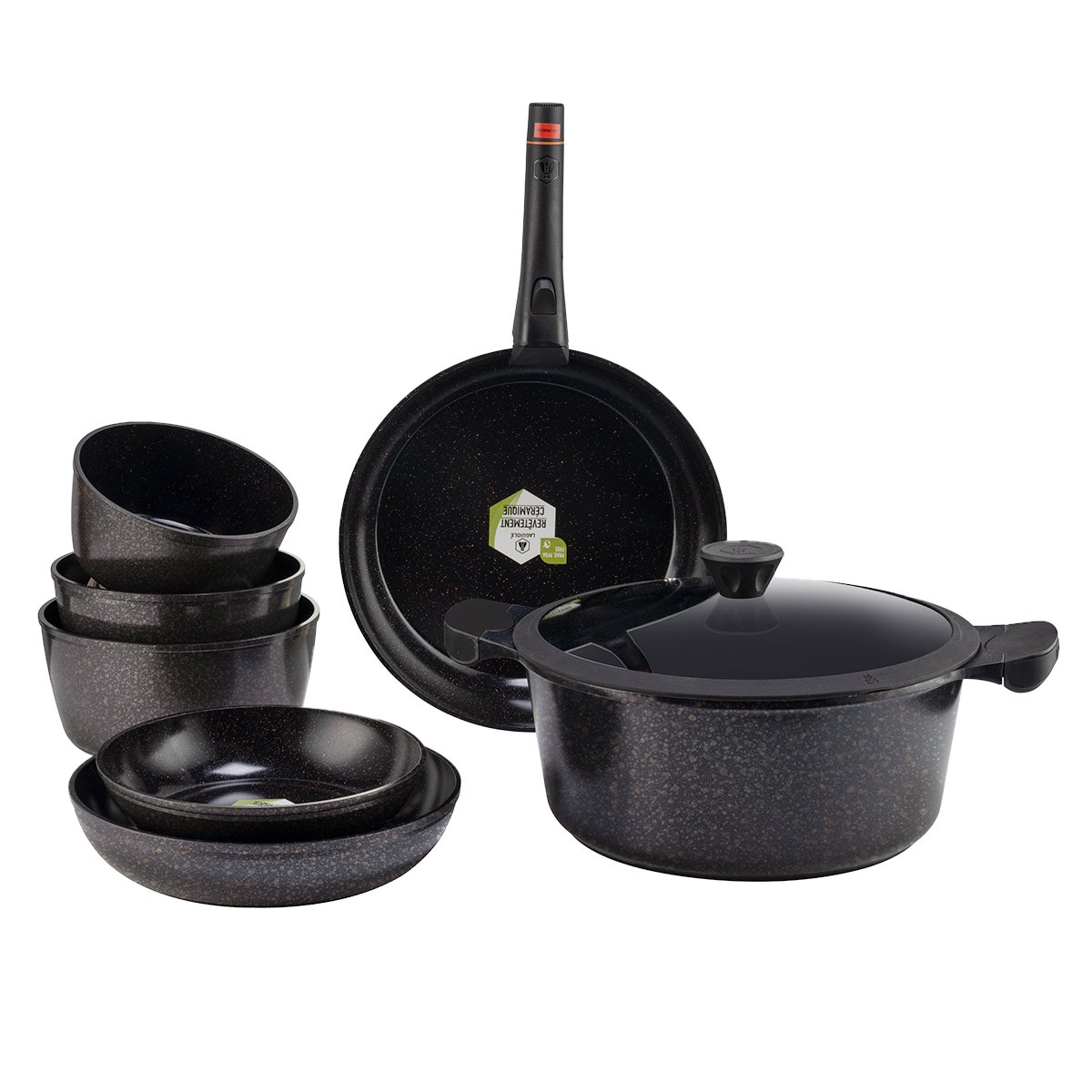Laguiole Reactif Cappuccino 9-Piece Modern Cookware Set with Removable Handle