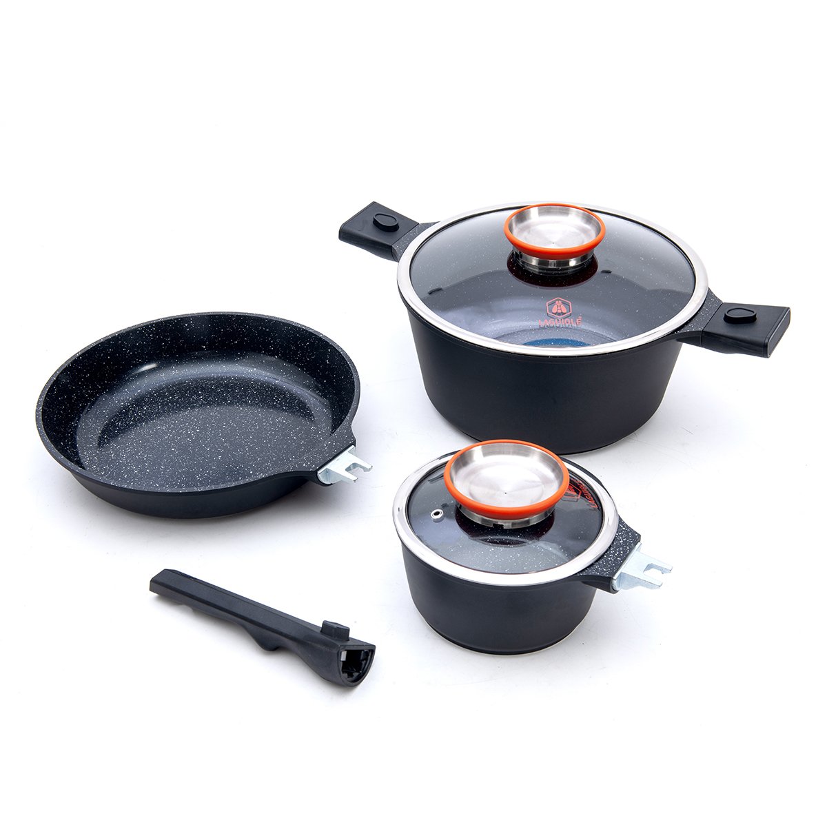 Laguiole Alizée MaxLux 8-Piece Black Cookware Set with Removable Handles