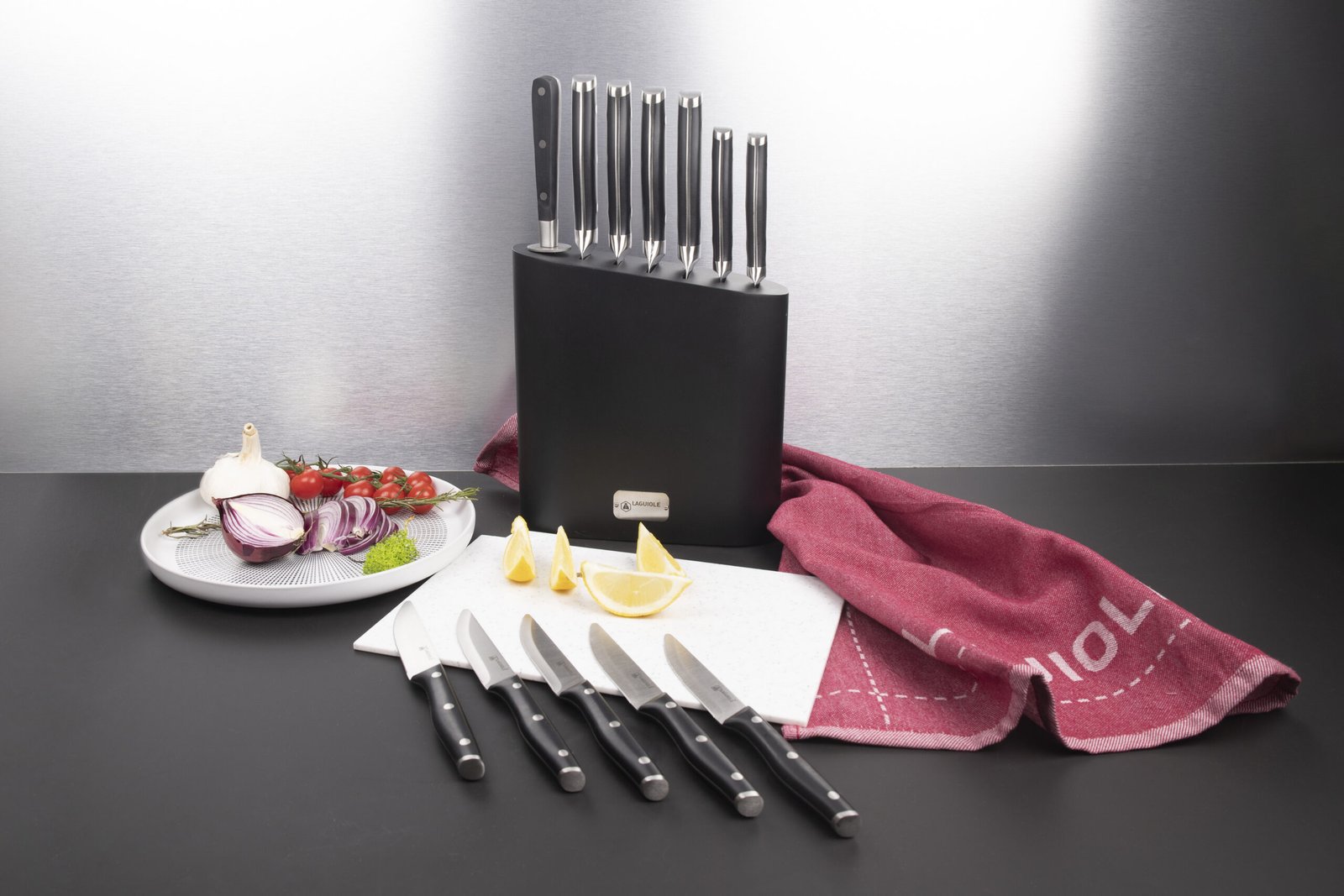 Laguiole 7-Piece Stainless Steel Knife Block Set - Modern Kitchen