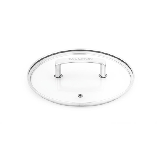 Fauchon 20cm Flat Glass Lid with Stainless Steel Rim - Kitchenware