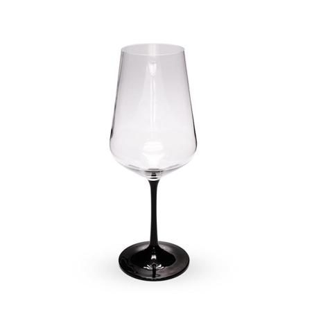 FAUCHON Black Stem Wine Glasses 450ml Set of 6 - Modern Drinkware
