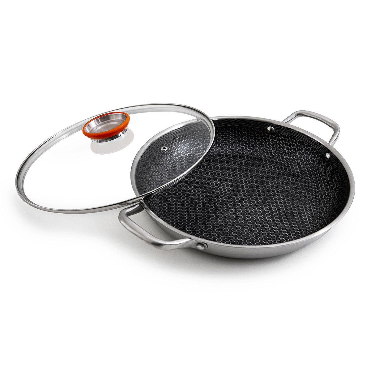 Laguiole 32cm Stainless Steel Paella Pan with Lid Modern Kitchenware