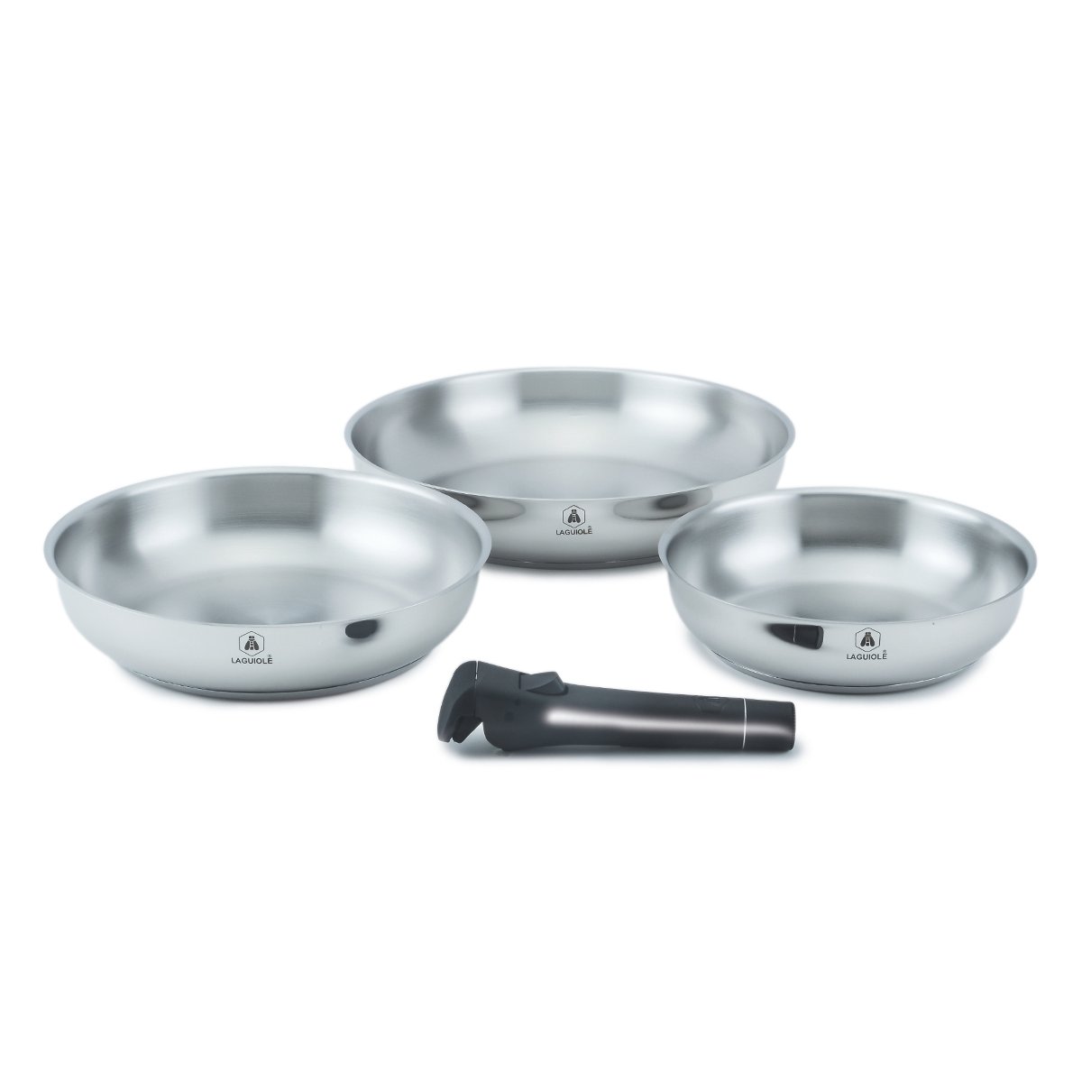Laguiole Stainless Steel 3-Pan Set with Removable Handle - Modern Cookware