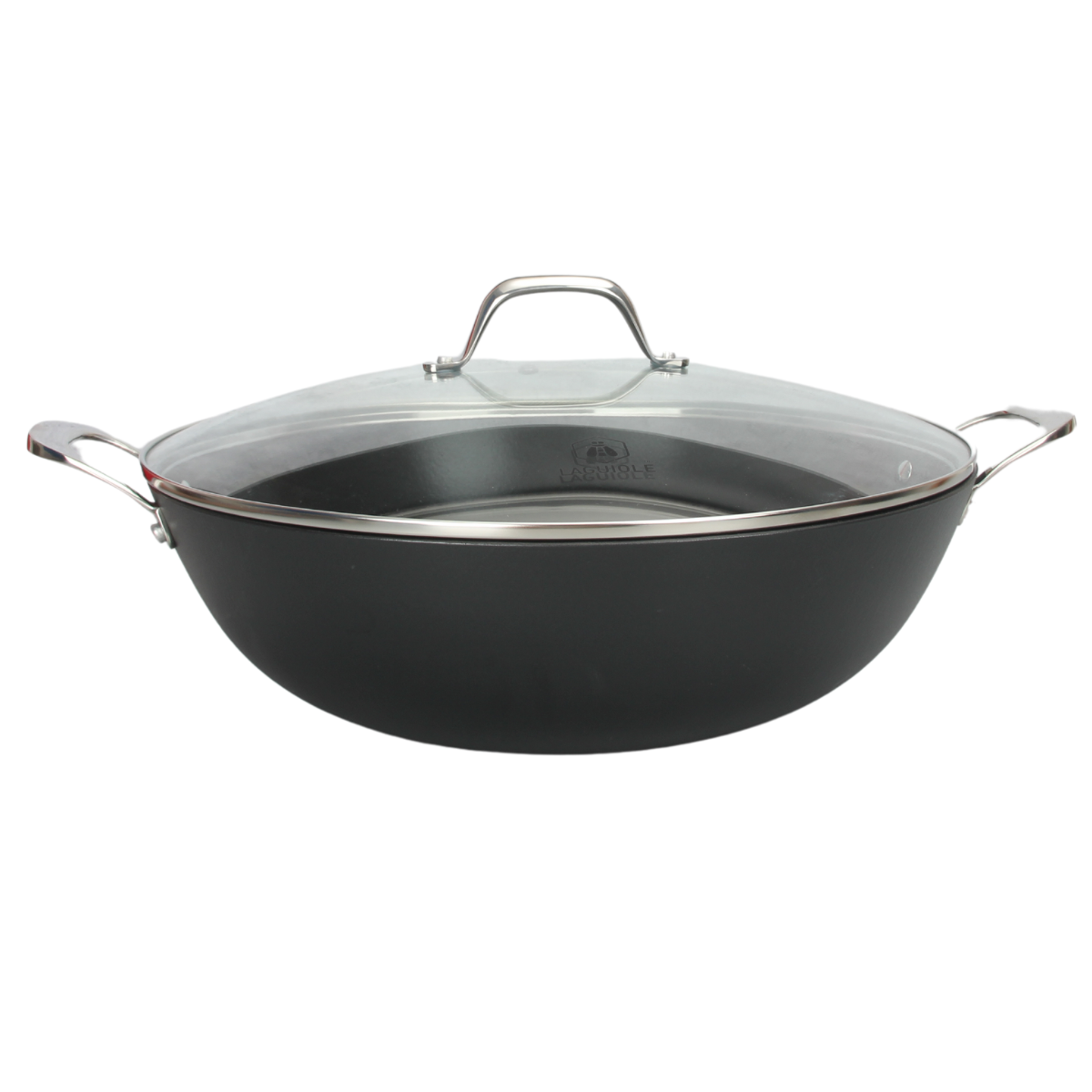 Laguiole AirIron 36x10cm Wok Pan with Glass Lid Stainless Steel