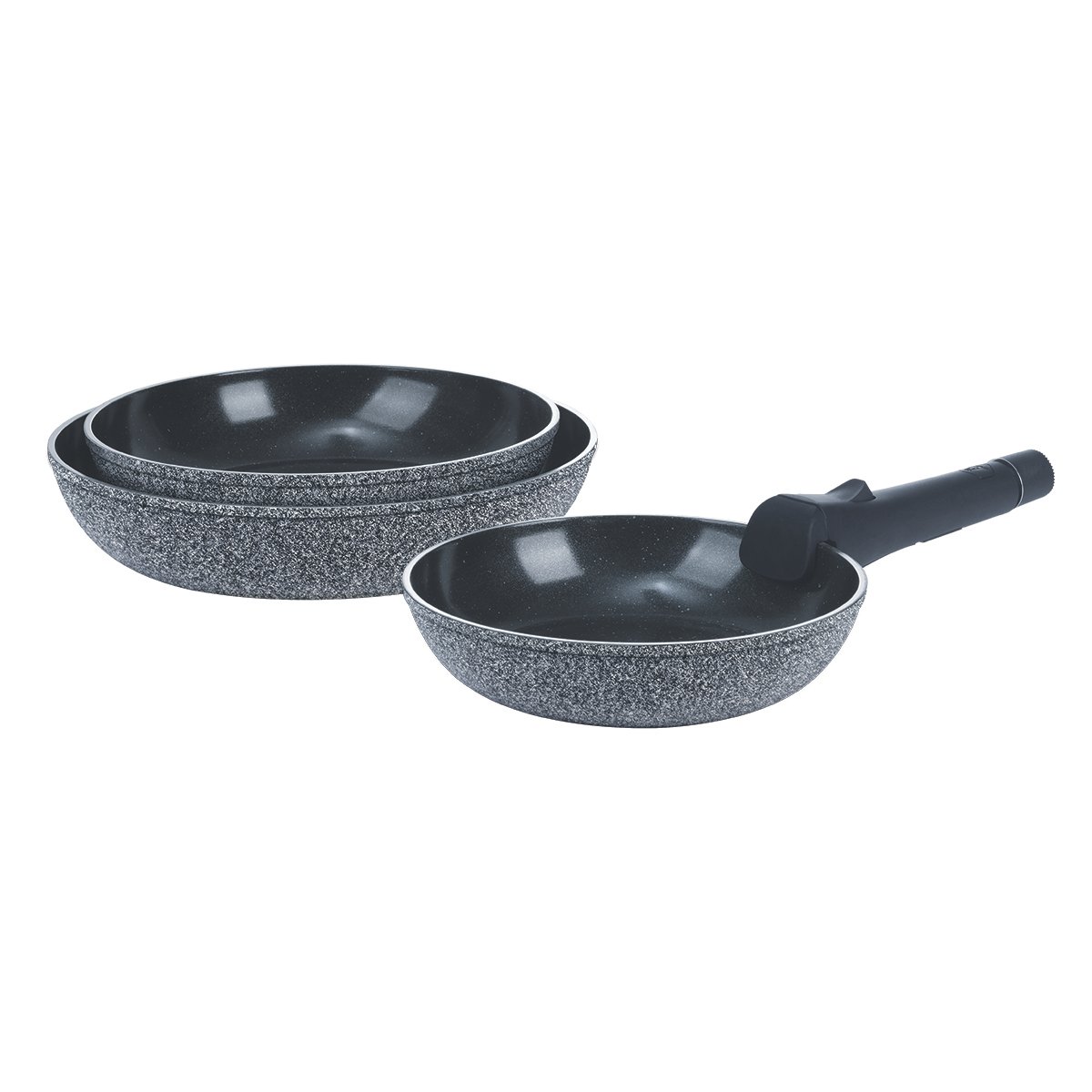 Laguiole Réactif Charbon 3-Piece Frying Pan Set with Removable Handle