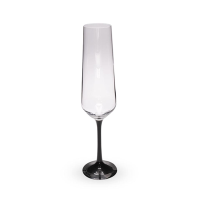 FAUCHON Modern Champagne Flutes with Black Stem, 200 ml Set of 6
