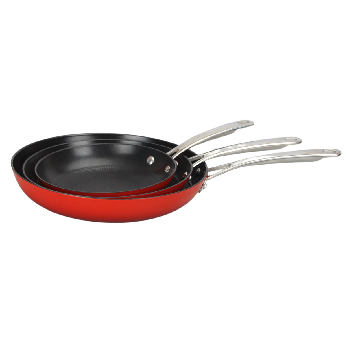 Laguiole Red AirIron Frying Pans Set 20/24/28cm Stainless Steel