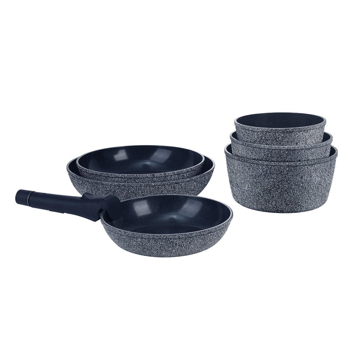Laguiole Réactif Charbon 7-Piece Non-Stick Cookware Set with Removable Handle