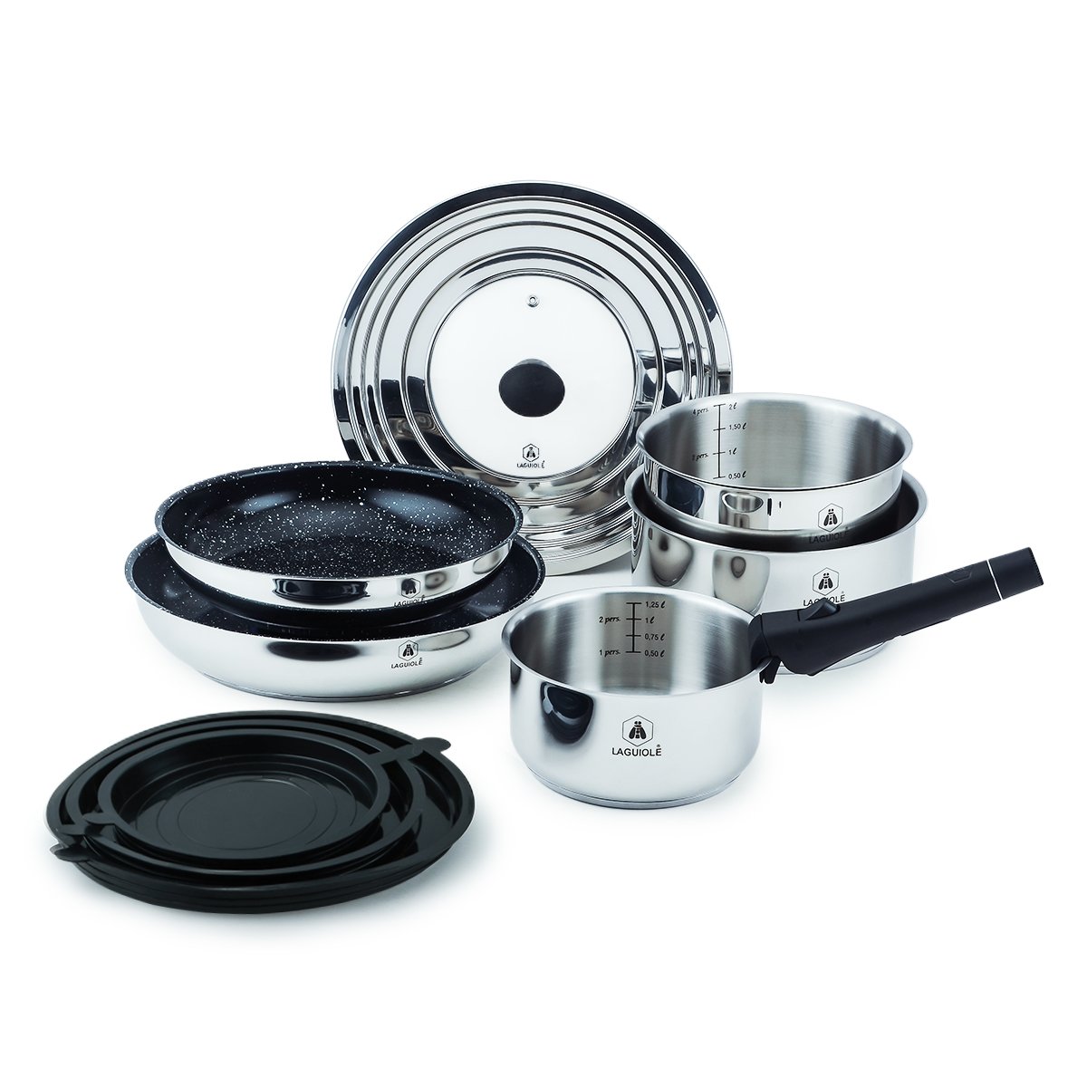 Laguiole Astuces 10-Piece Stainless Steel Cookware Set with Removable Handle