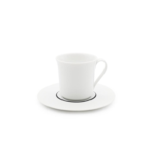 Fauchon 6-Piece Porcelain Tea Set with Red Ring Detail