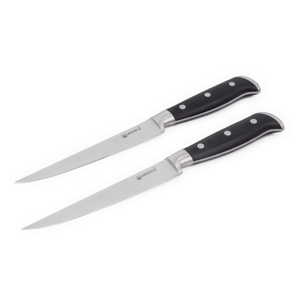 Laguiole Set of 2 Black Steak Knives - Modern Stainless Steel