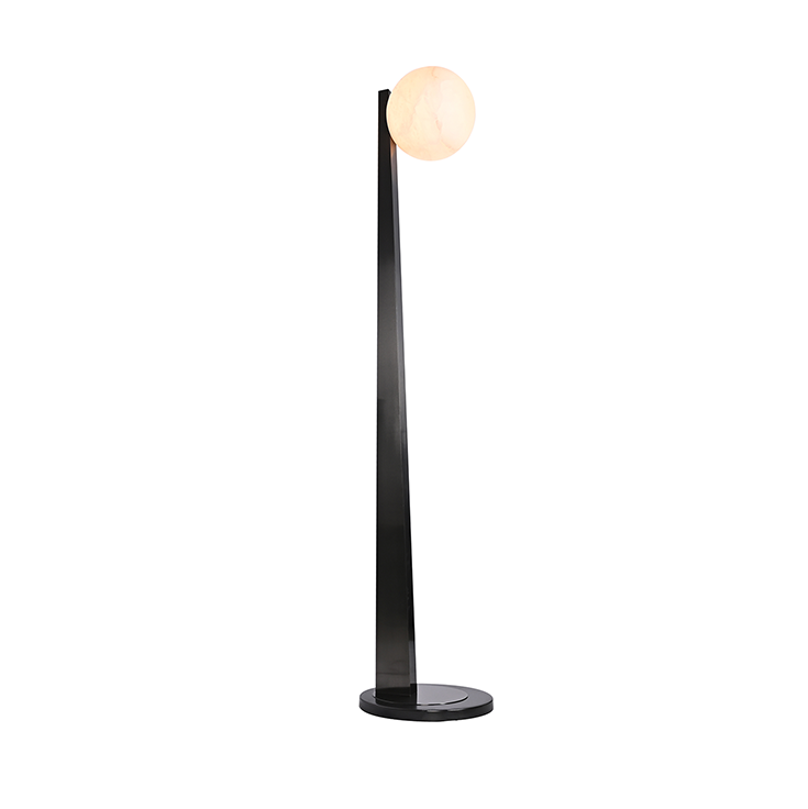 Luna Arc Floor Lamp with Matte Black Steel & Alabaster Globe