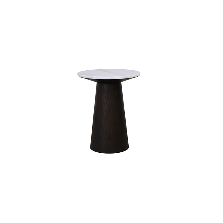 Emilio Round Side Table with Marble Top and Wood Base