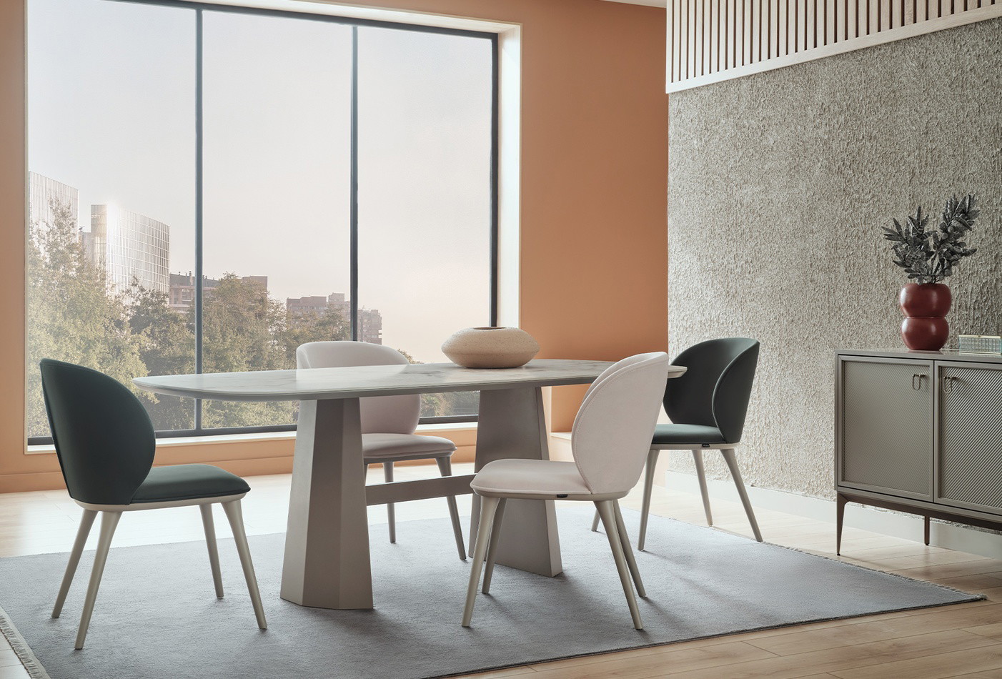 HERA Modern Dining Table with Marble-Look Top and Metal Legs