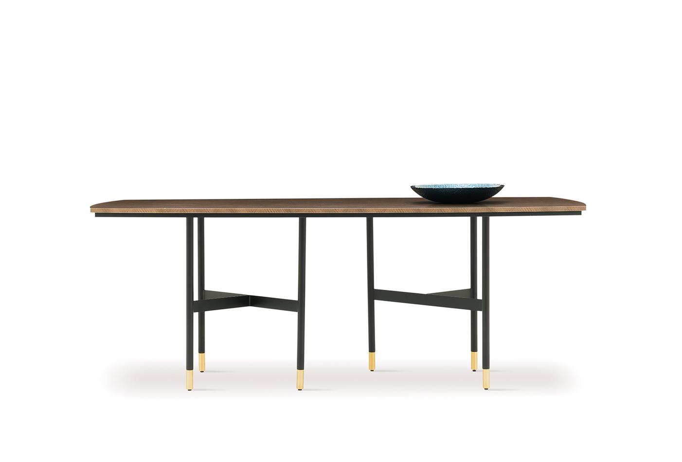 Dorian Rectangular Walnut Wood Dining Table with Metal Legs