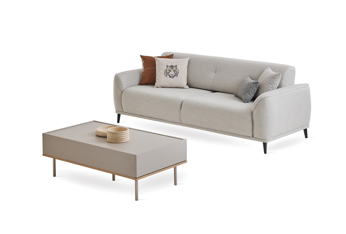 CANTE 3-Seater Light Grey Fabric Sofa Bed with Storage