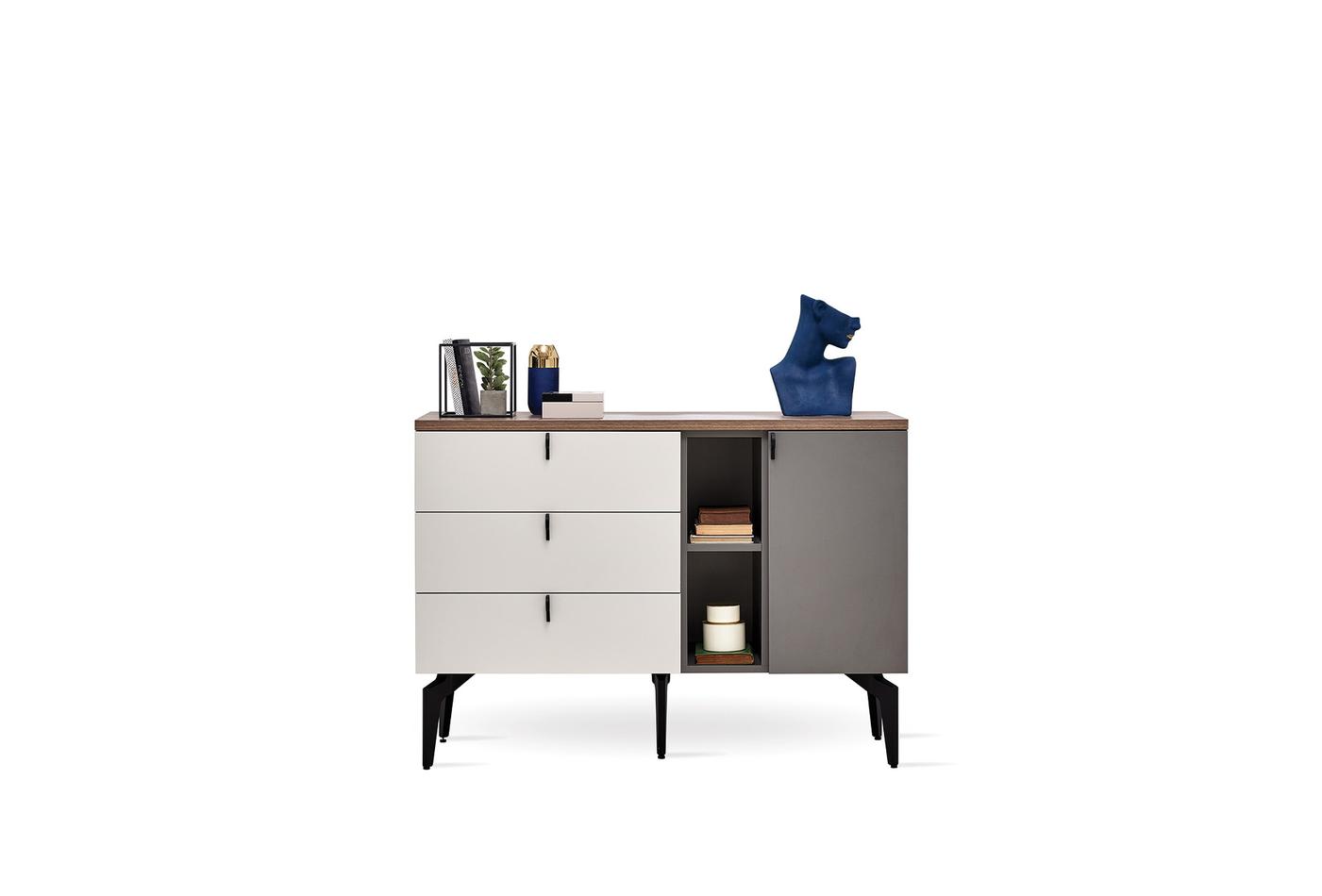 Cordell Modern Chest of Drawers with Walnut Top & Off-White Finish