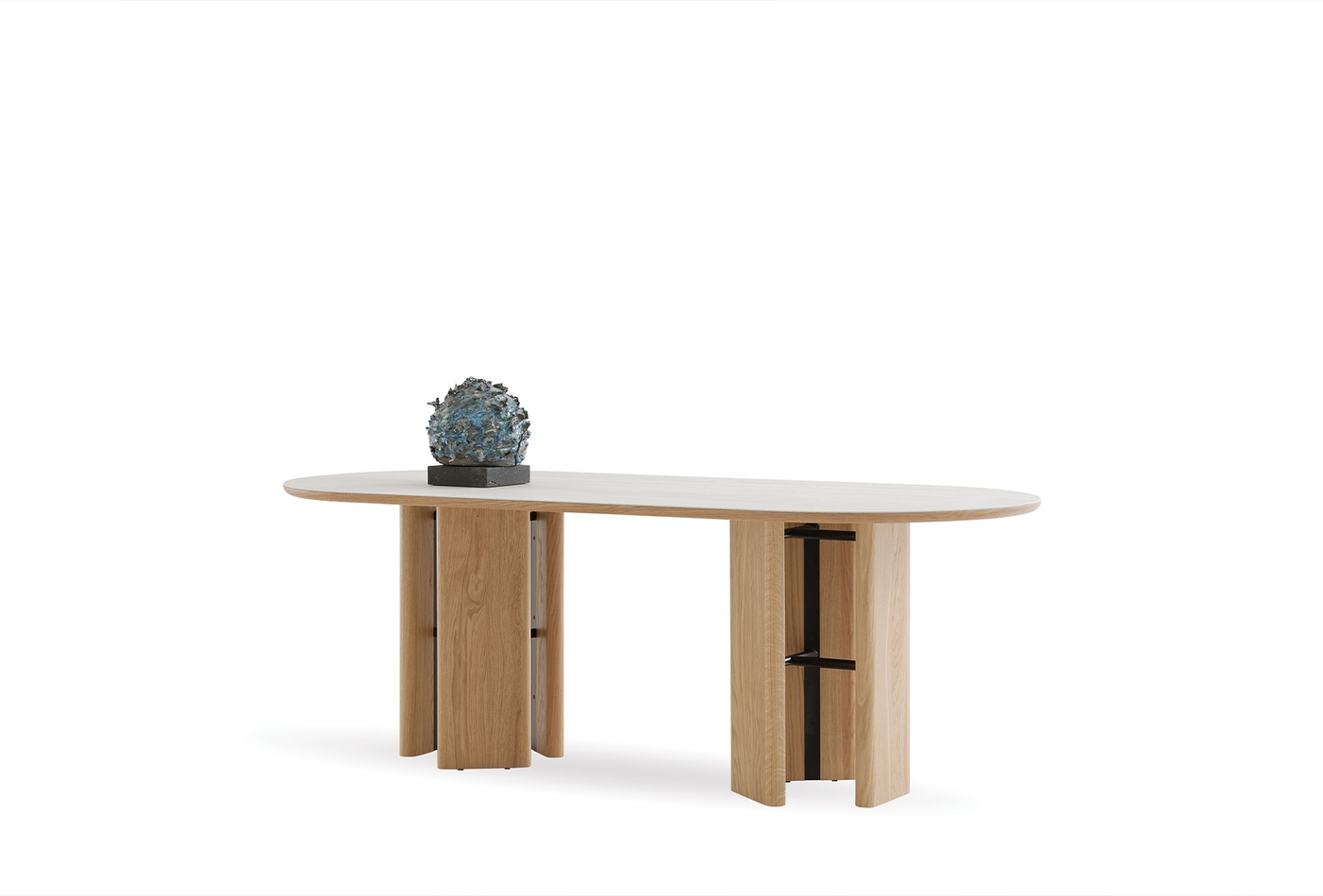 Austin Ellipse Dining Table with Ceramic Top and Oak Veneer Base