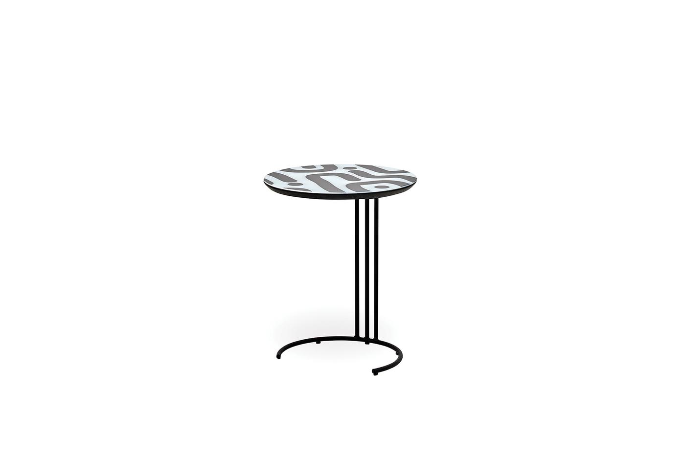 LIVIA Compact Minimalist Round Side Table with Black & White Glass
