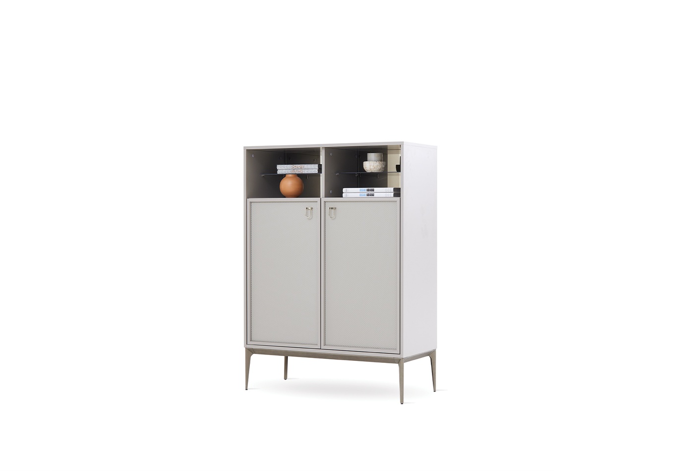 HERA Contemporary TV Side Module Wardrobe with Glass & Bronze Handles
