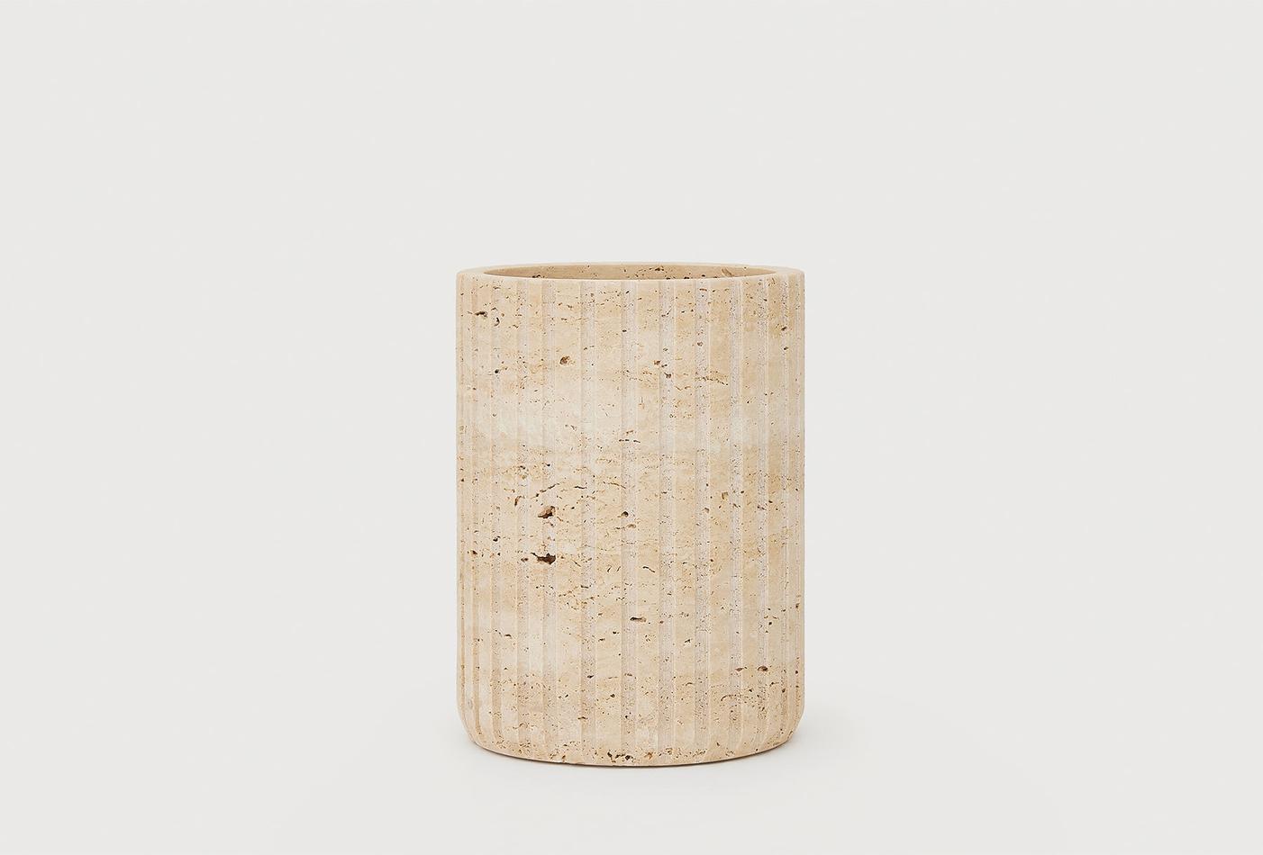 Luna Small Beige Marble Candle Holder - Minimalist Tabletop Decor