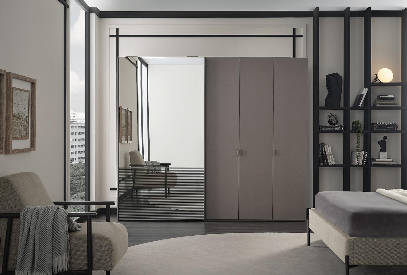 BERTA 260cm Contemporary Hybrid Door Wardrobe with Textile Finish