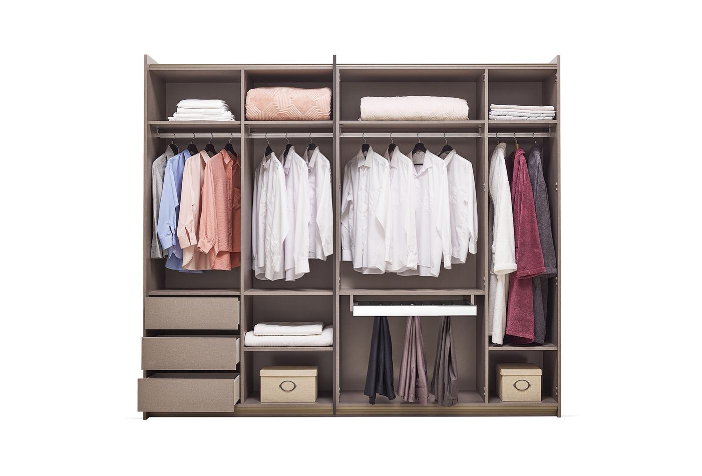 BERTA 260cm Contemporary Hybrid Door Wardrobe with Textile Finish