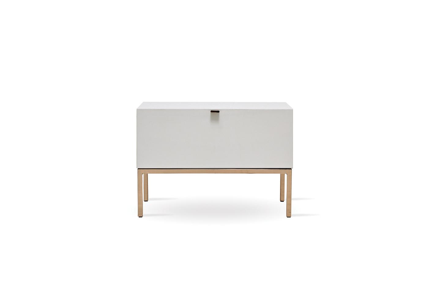 Legato Nightstand 1-Drawer Glossy White with Bronze Metal Legs