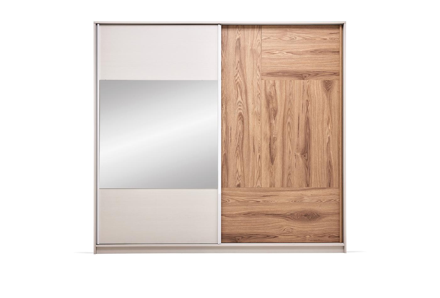 Loreto 240 cm Sliding Door Wardrobe with Mirror in Walnut & Off-White