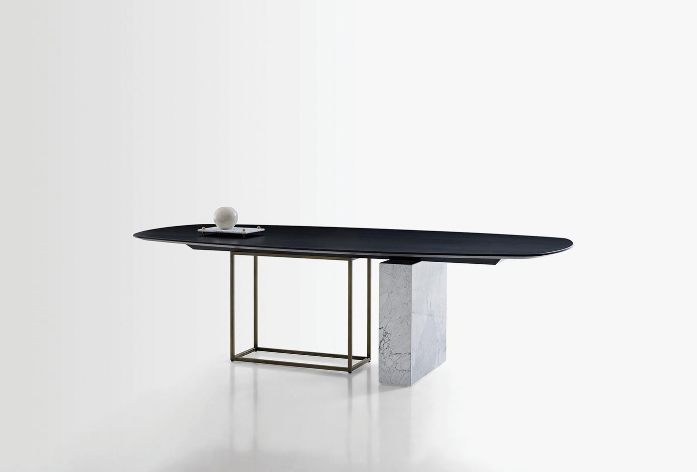 Kartum Contemporary Dining Table with Marble and Brass Legs