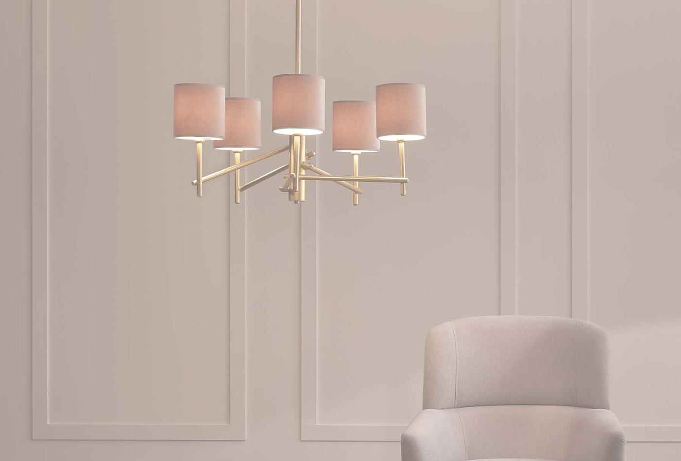 Castel 5-Light Pendant Lamp with Velvet Shades and Brass Frame