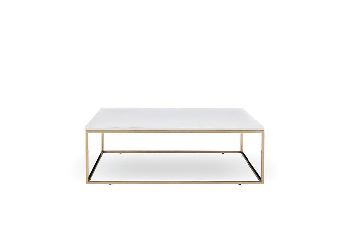 Legato Modern Coffee Table with Glossy White Top & Brass Frame