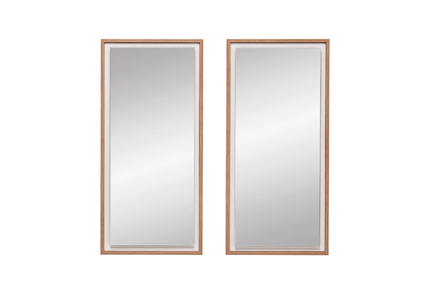 Loreto Double Set Sideboard Wall Mirrors with Warm Wood Frames