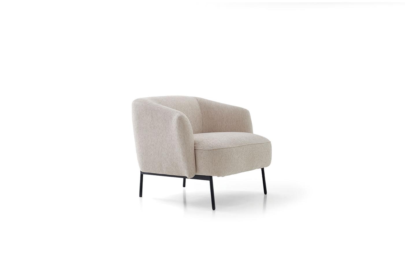Lome Modern Minimalist Lounge Armchair in Off-White Linen Fabric