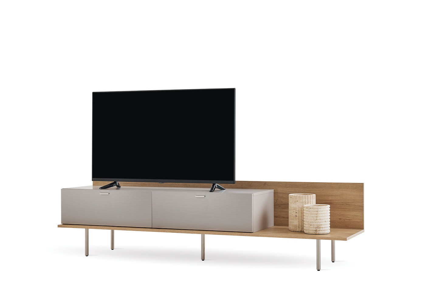 CANTE Modern TV Bench 210 cm in Oak and Beige with Metal Legs