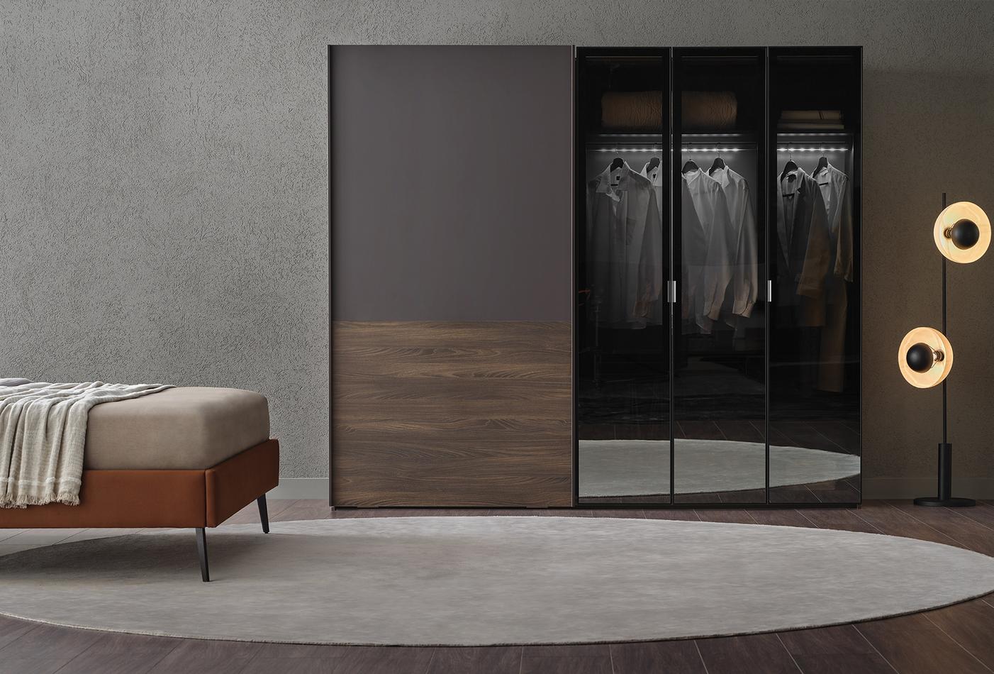 MARION Large Contemporary Wardrobe with Hybrid Slide Doors & Wood