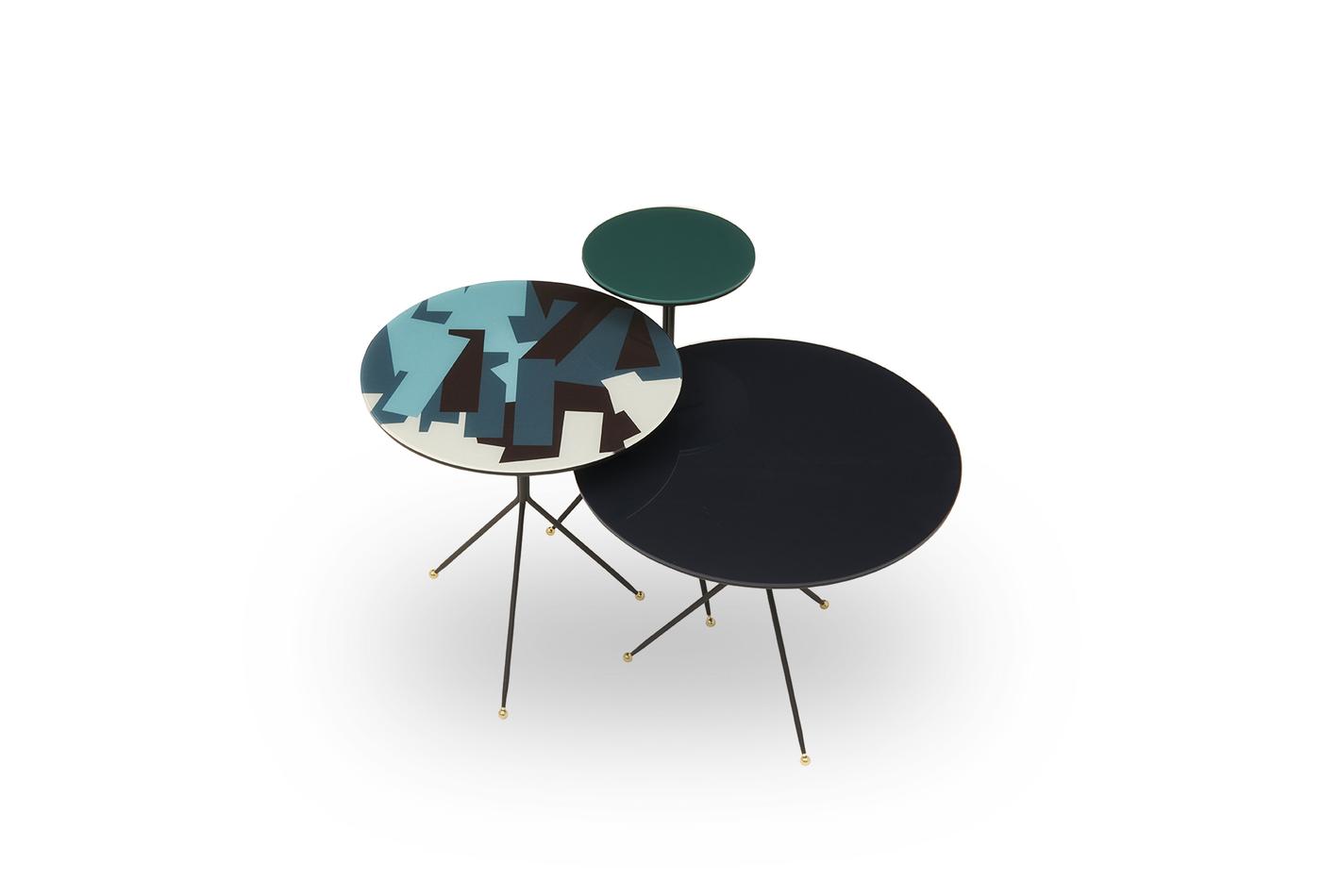 Art Coffee Table Set of 3 Navy Blue Modern Glass Tables
