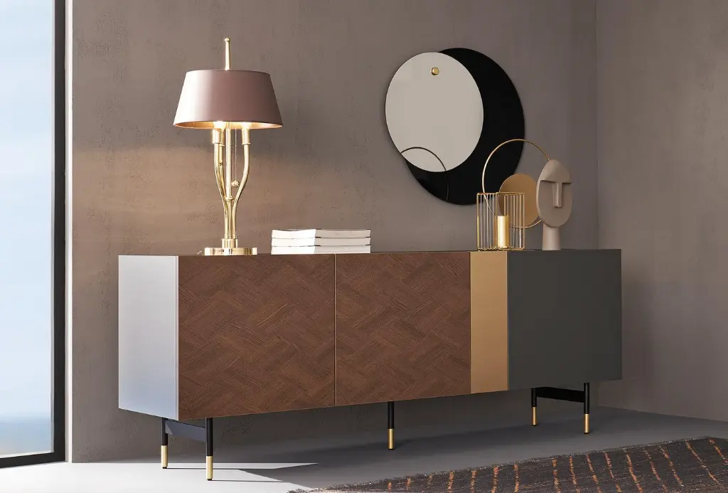 Dorian Luxury Sideboard with Walnut Wood & Gold Accents