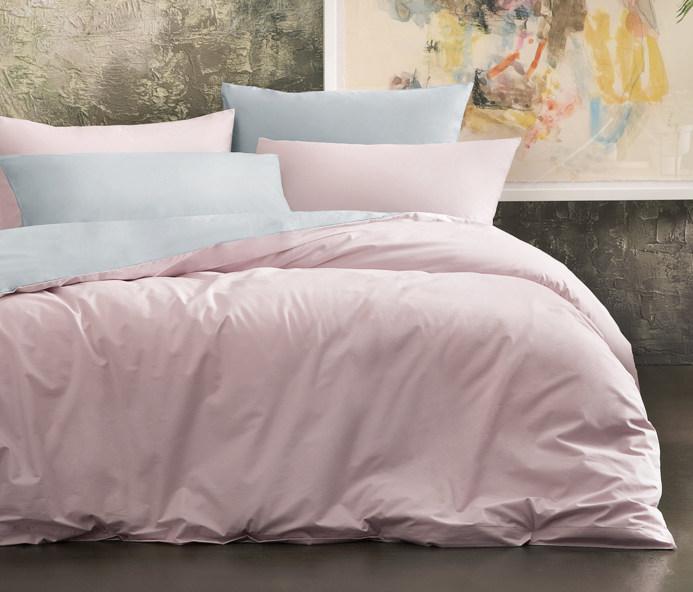 Queen Size Noah Rnf Duvet Cover Set (Powder-Dusty Rose)