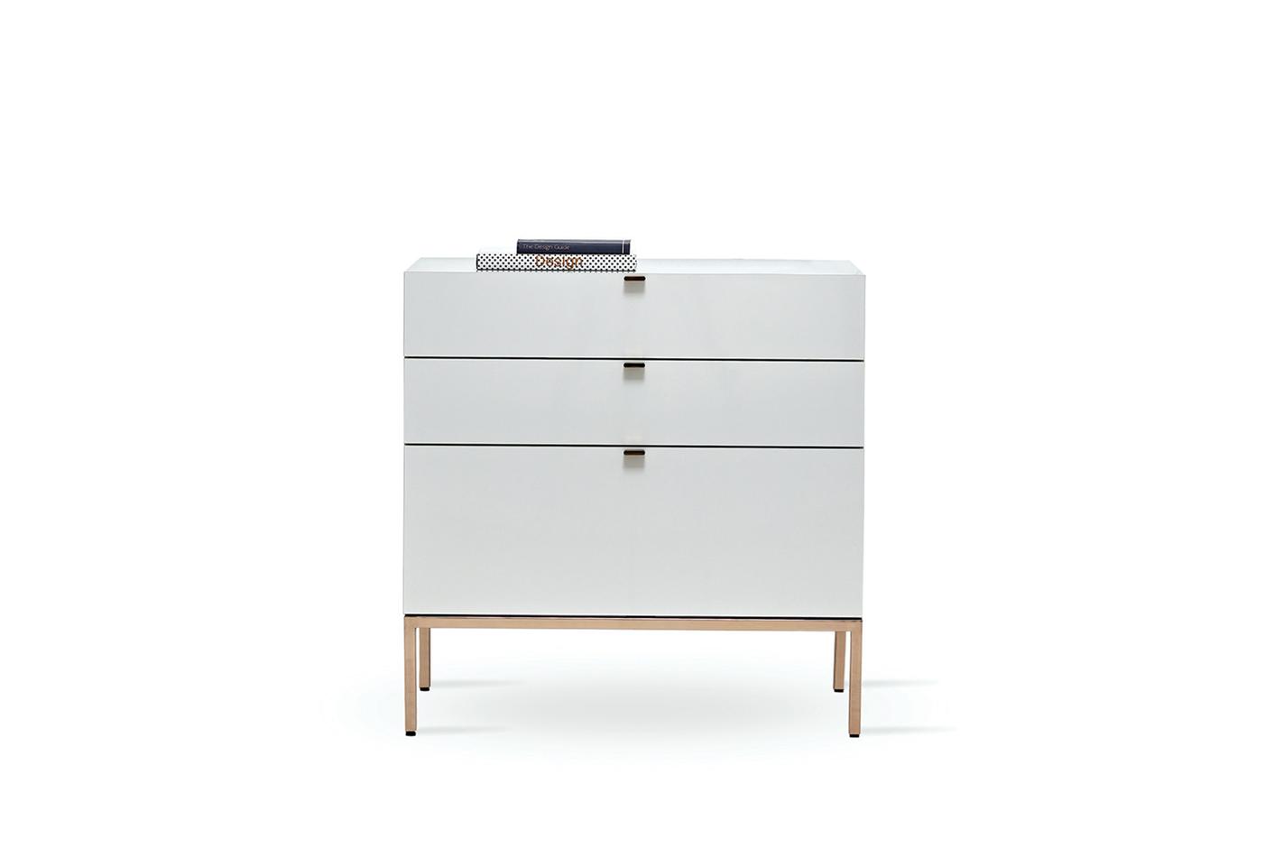 LEGATO 3-Drawer Sideboard Cabinet in Minimalist White with Brass Legs
