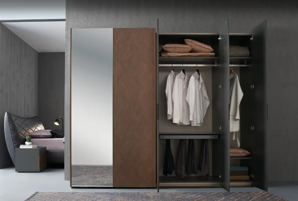 Dorian 260cm Sliding Door Wardrobe in Modern Wood & Grey Finish