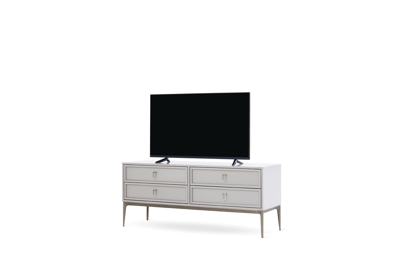 HERA 155cm Contemporary TV Bench with 3D MDF Doors & Brass Handles