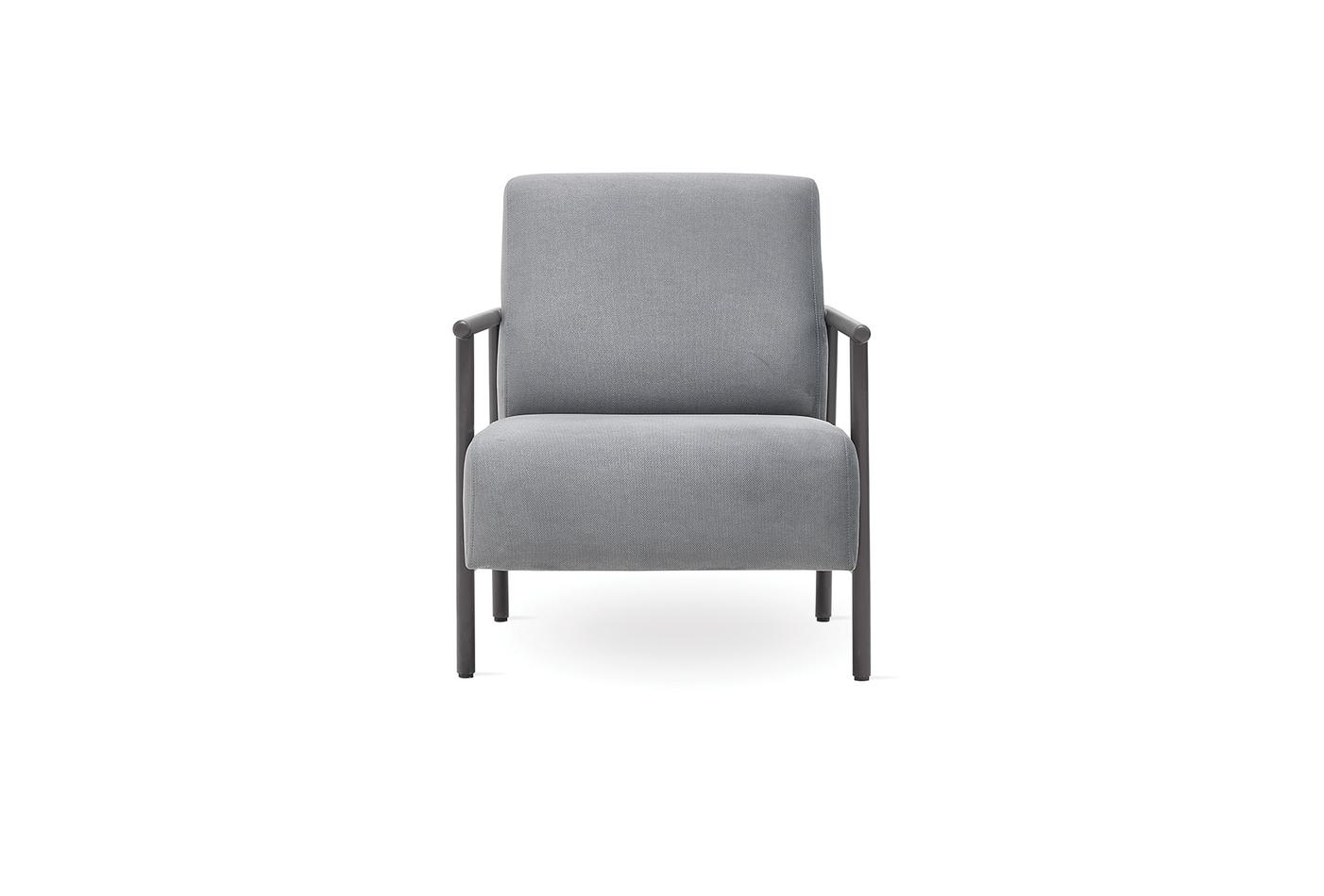 BERTA Modern Lounge Armchair with Metal Frame and Grey Fabric