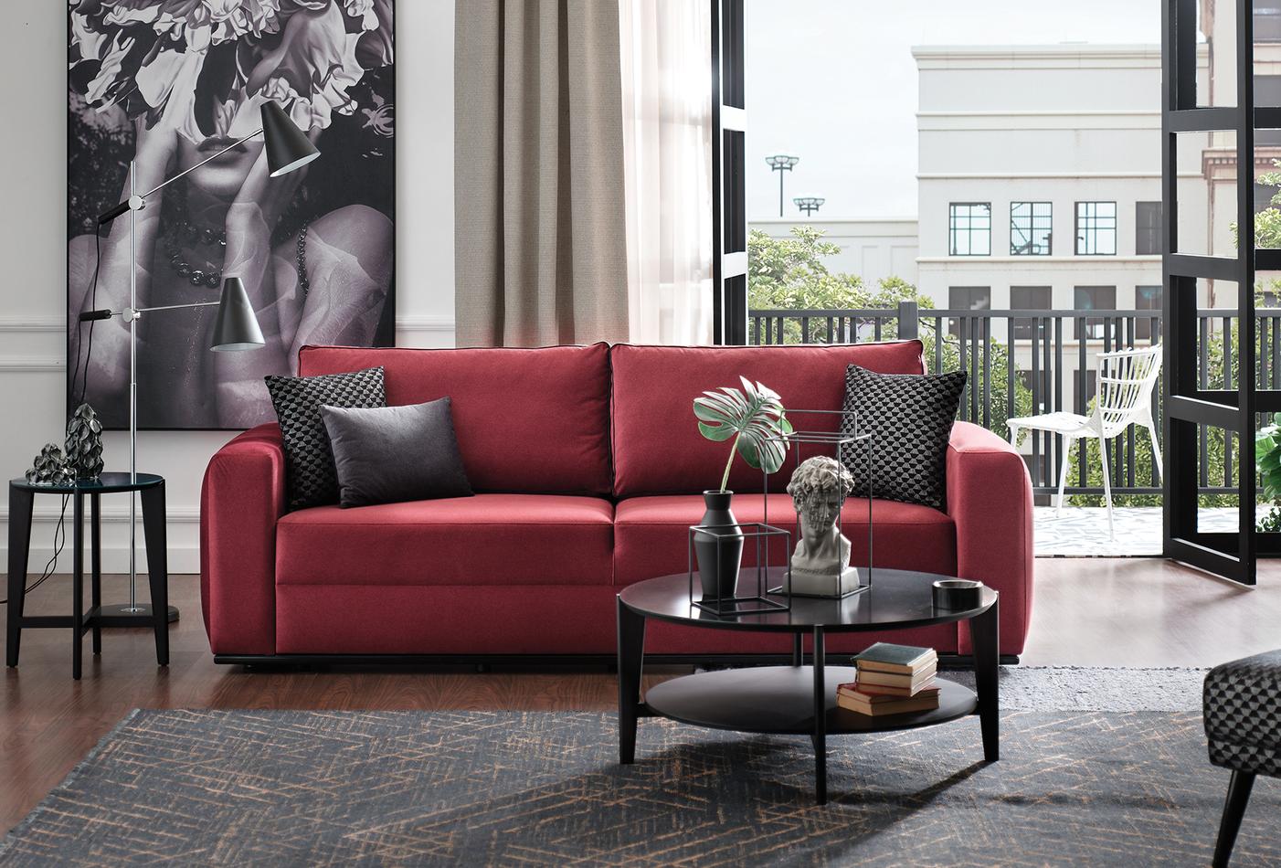 CARINO 3-Seater Sofa Bed in Dusty Pink Fabric Upholstery Modern Style