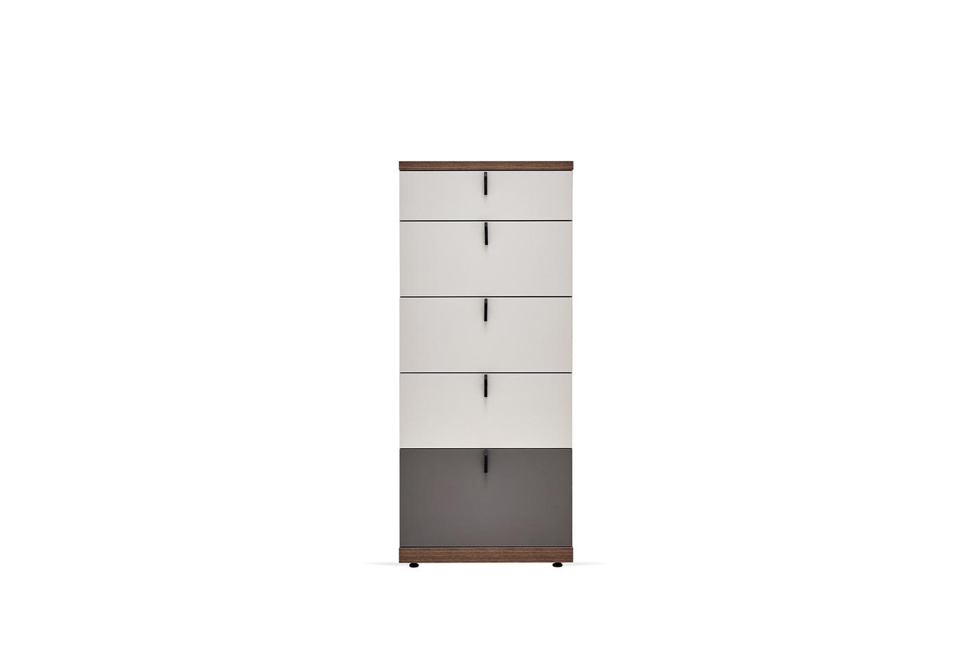 Cordell High Chest of Drawers Modern Walnut & Off-White Cabinet