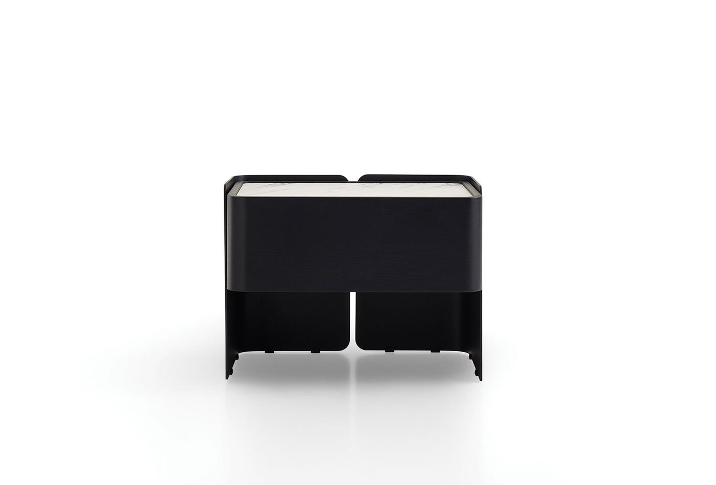 Asmara Modern Nightstand with Marble Ceramic Top & Black Metal Legs