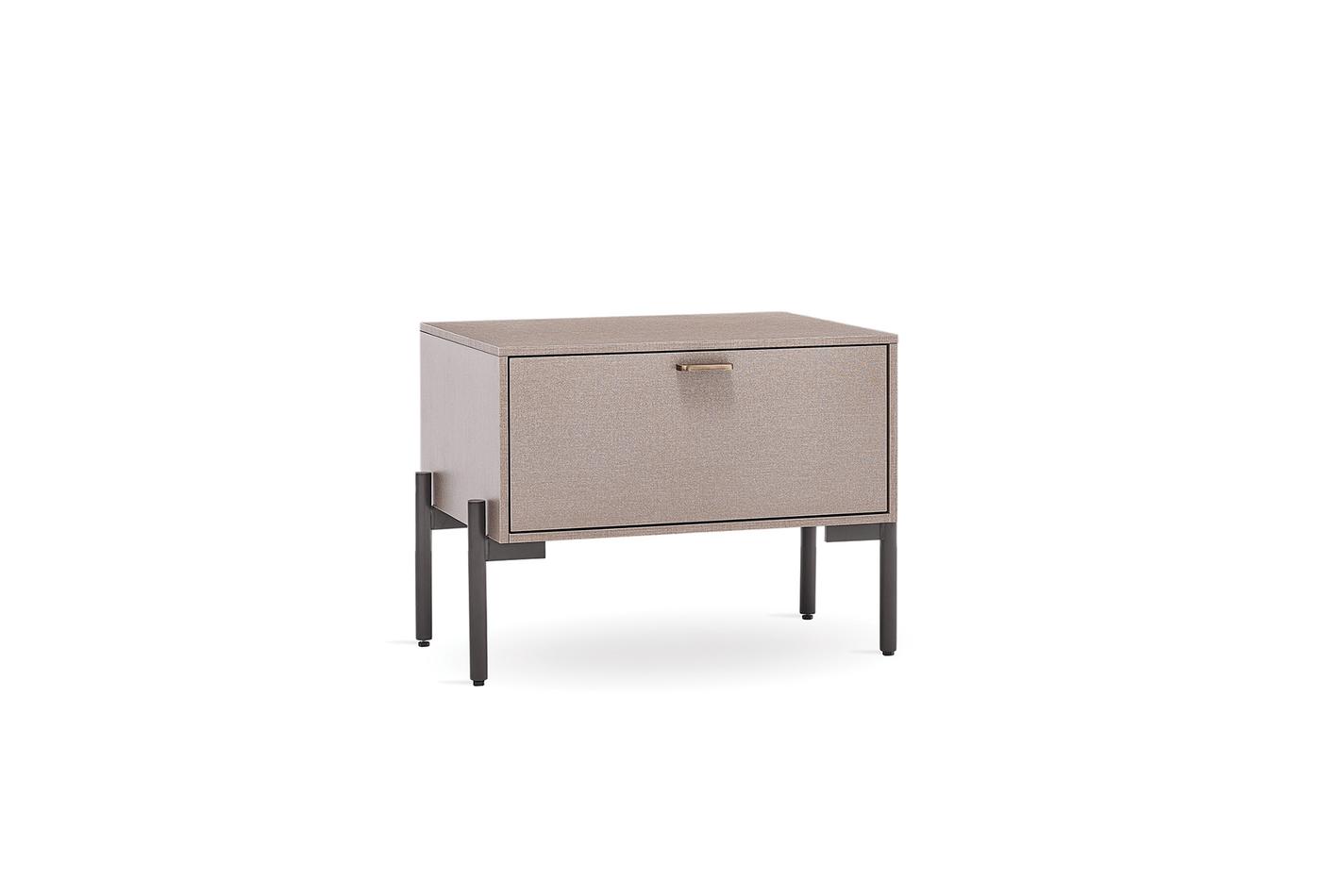 BERTA Contemporary Nightstand with Metal Legs and Fabric Detail