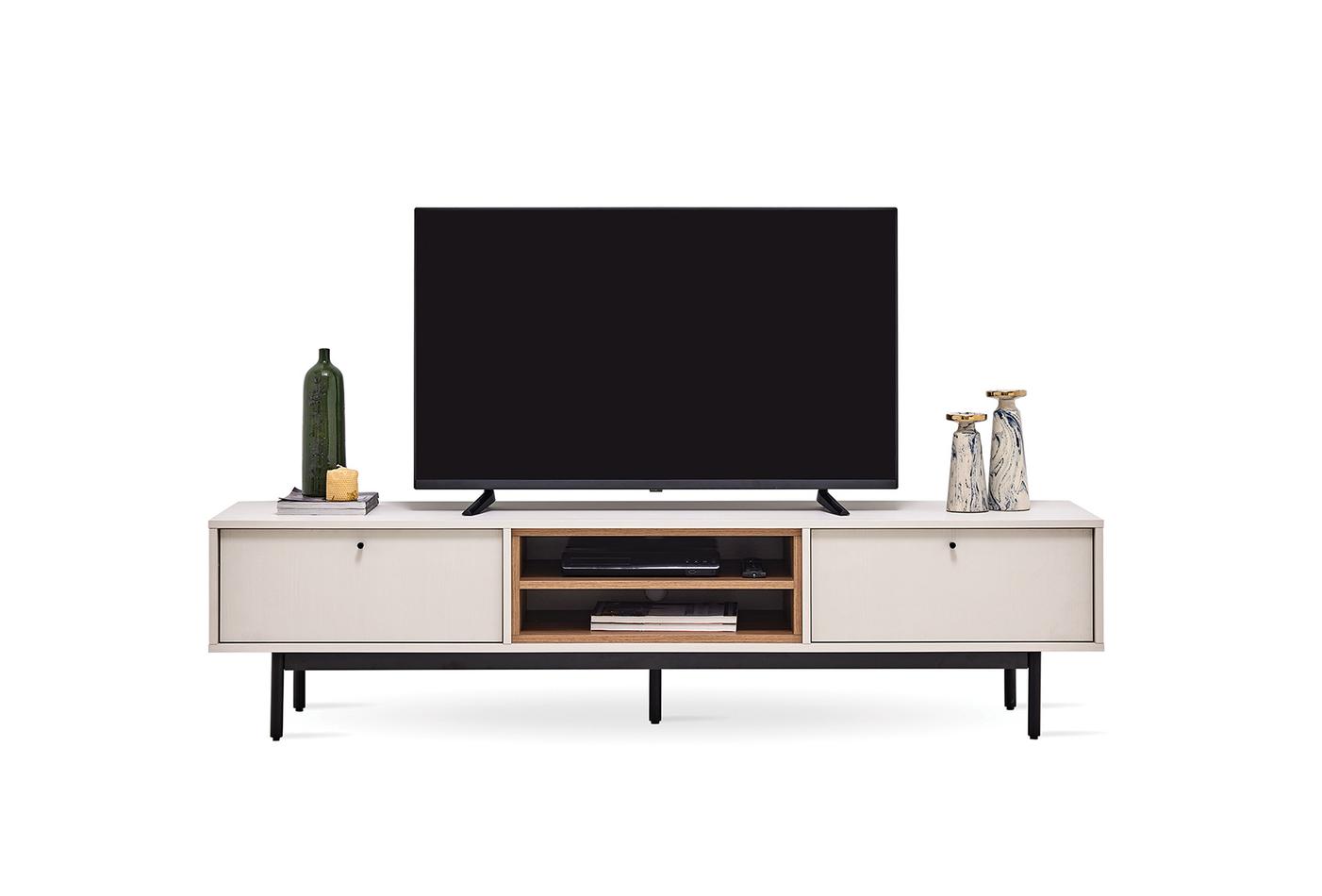 LORETO Large Contemporary Industrial TV Stand with Metal Legs